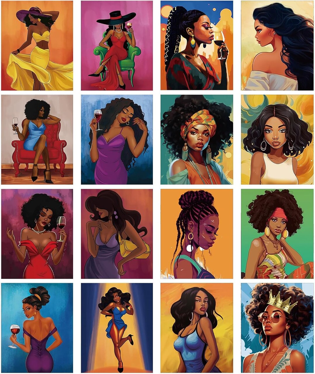 16 Pcs Pre Drawn Canvas to Paint for Adults Black Girl Pre Drawn Christmas Canvas Sip and Paint Stretched Printed Canva Bulk 8" x 10" Kit for Artist DIY Art Party Favors Adult Date Night